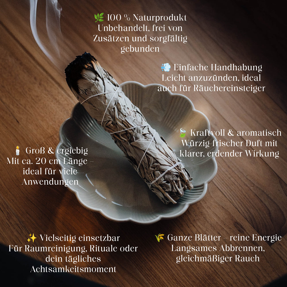 Salbei Smudge Stick – Räucherbündel weißer Salbei für Reinigung & Klarheit